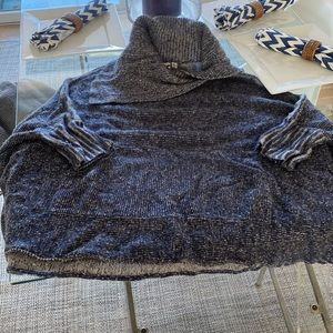 Cashmere Poncho type Sweater Navy and White Marl Size Medium